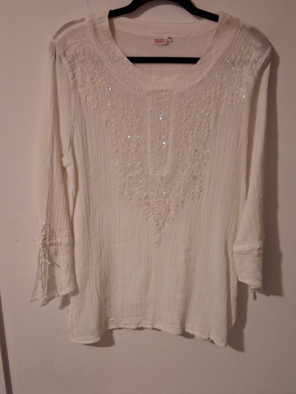 jcpenney White Beaded Crinkle Scoop-Neck Tunic